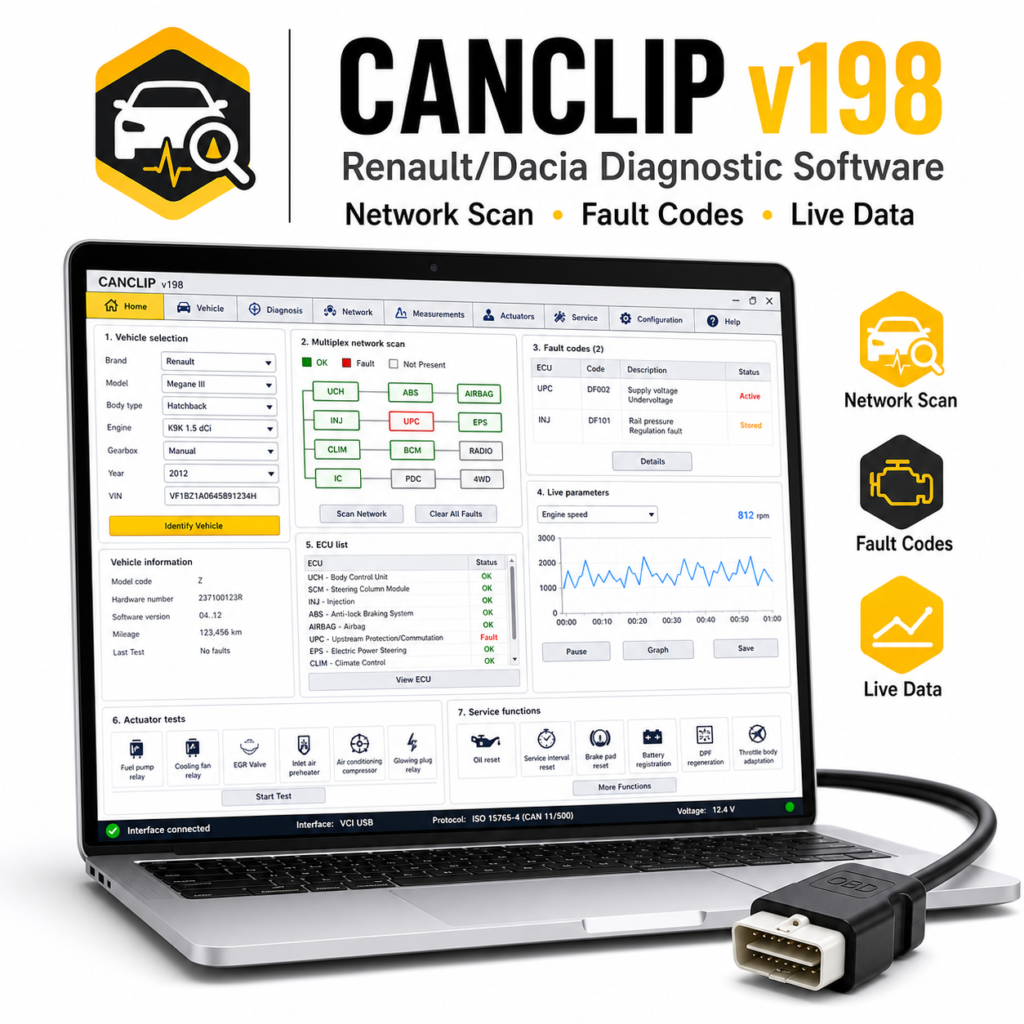 Renault CanClip v198 -diagnostiikkaohjelmisto