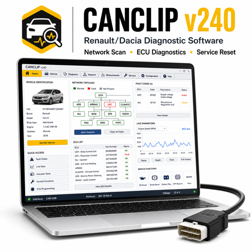 Renault CanClip v240 -diagnostiikkaohjelmisto