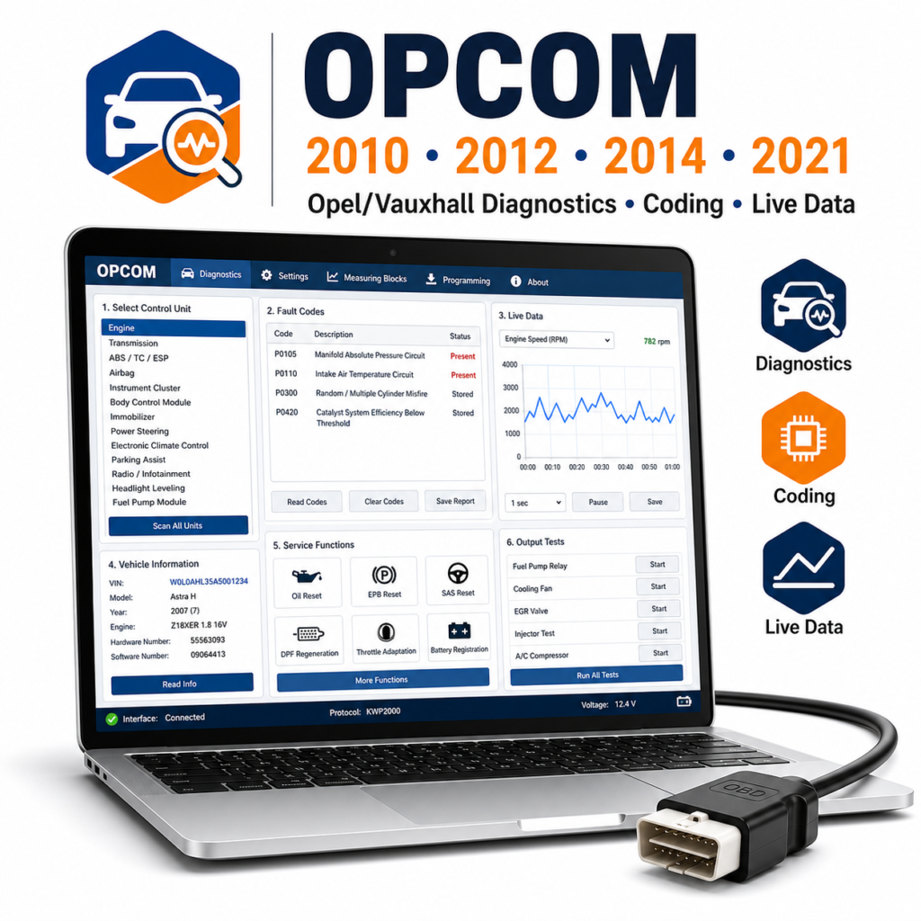 OPCOM 2010/2012/2014/2021 -diagnostiikkaohjelmisto
