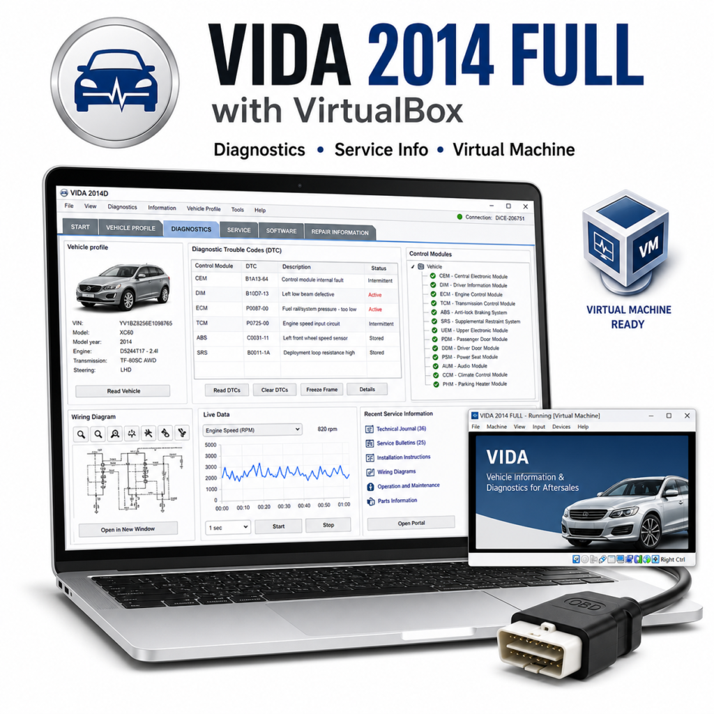 Volvo VIDA 2014 -täysversio VirtualBoxilla